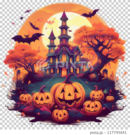 ハロウィンのかぼちゃと大きな屋敷 ハロウィンのかぼちゃと大きな屋敷 117745841