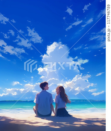 海を眺めるカップル「AI生成画像」 117746789