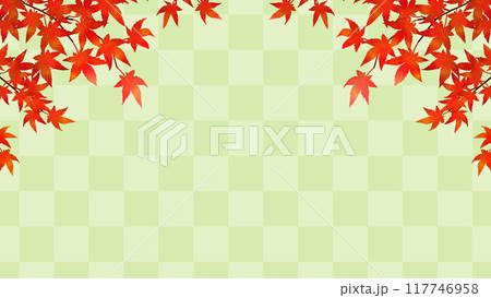 紅葉と市松模様　秋の和風フレーム背景　16:9 117746958