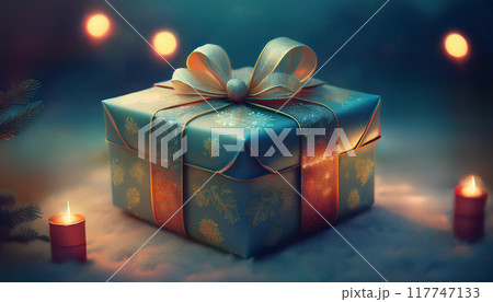 可愛い包装紙でラッピングされたクリスマスプレゼント 117747133