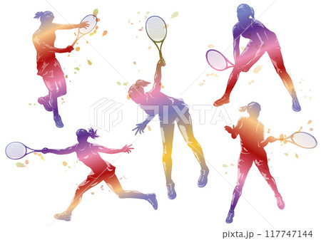 テニス　シルエットイラストセット 117747144