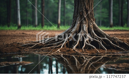 root system of a tree on the surface of the earth 117747237