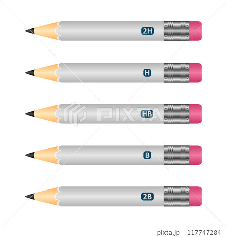 set of wooden pencils grey color with eraser on white background. vector illustration set of wooden pencils grey color with eraser on white background. vector illustration 117747284