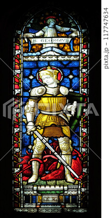 Saint George on the stained glass of All Saints' Anglican Church, Rome, Italy 117747634