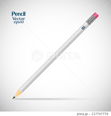sharpened gray pencil with eraser on grey background. vector illustration sharpened gray pencil with eraser on grey background. vector illustration 117747779