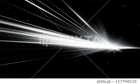 黒背景に閃光のような白いラインの背景 117748310