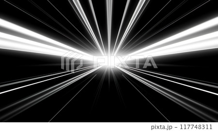 黒背景に閃光のような白いラインの背景 117748311