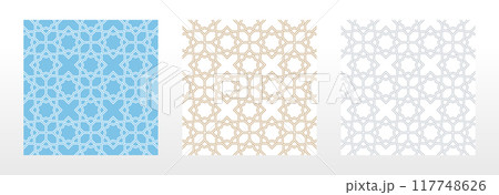 Set of abstract geometric patterns. Seamless vector backgrounds. Colored ornaments Graphic modern patterns Simple lattice graphic design Set of abstract geometric patterns. Seamless vector backgrounds. Colored ornaments Graphic modern patterns Simple lattice graphic design 117748626