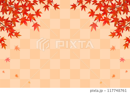 紅葉と市松模様 秋の和風フレーム背景 紅葉と市松模様 秋の和風フレーム背景 117748761