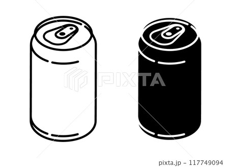 Linear icon, Isometric  aluminum can with soft drinks. Storing cocktails and soda in jar. Simple black and white vector isolated on white background 117749094