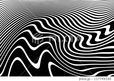 Wavy Lines Op Art Black and White Pattern with 3D Illusion Effect. Wavy Lines Op Art Black and White Pattern with 3D Illusion Effect. 117749180