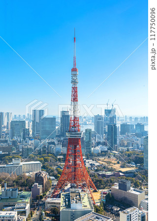虎ノ門ヒルズ 展望台から見た快晴の東京の街並み 虎ノ門ヒルズ 展望台から見た快晴の東京の街並み 117750096