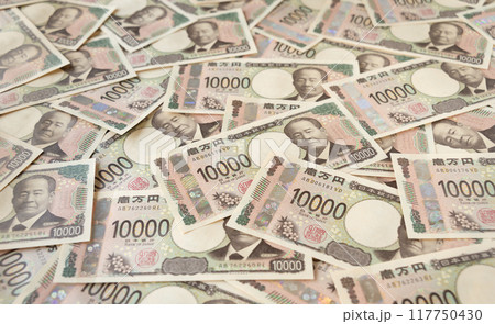 一万円札背景　背景素材　紙幣（渋沢栄一）　現金 117750430