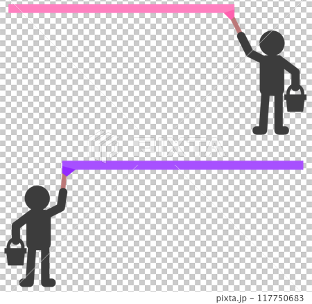 横向きに水平線をペンキで塗る人物イラスト 117750683