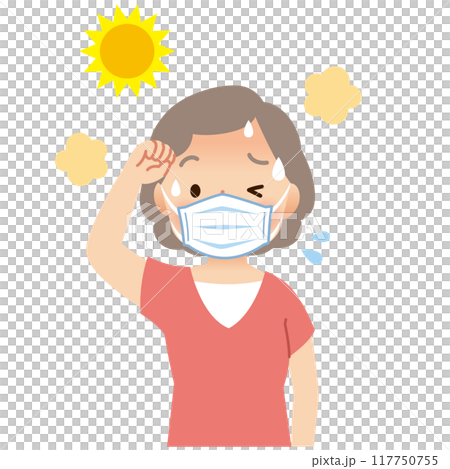 老婦戴口罩出汗，口罩中暑，戶外高溫 117750755
