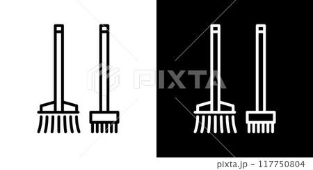 モップとデッキブラシのシンプルなラインアイコン 117750804