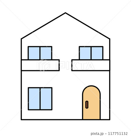 ベランダのあるシンプルな家のカラーイラスト 117751132