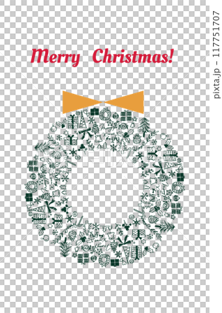 Hand-drawn Christmas icons arranged on a wreath 117751707