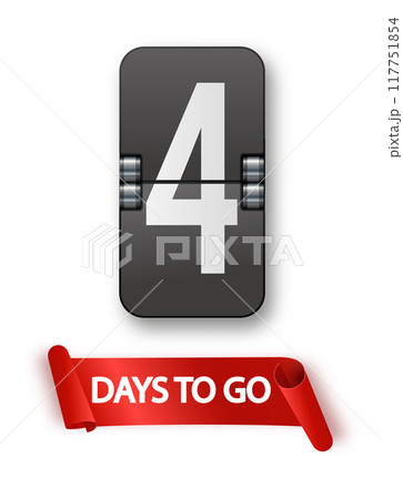 4 days to go icon set. Countdown of days remaining. Offer timer sticker limited to a few days. Vector 117751854