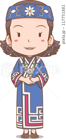 Cartoon characters of Ainu woman. The ethnic group who reside in northern Japan. 117751881