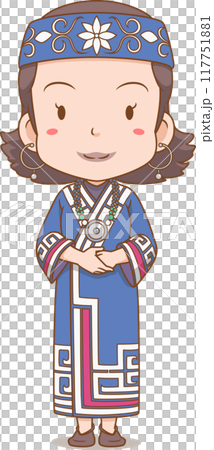 Cartoon characters of Ainu woman. The ethnic group who reside in northern Japan. 117751881