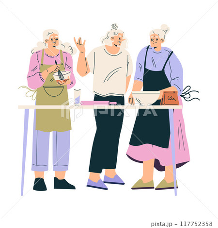 Nursing Home with Retired Woman Character Cooking and Baking Vector Illustration 117752358