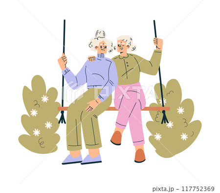 Nursing Home with Retired Woman Friend Character Swinging Together Vector Illustration Nursing Home with Retired Woman Friend Character Swinging Together Vector Illustration 117752369