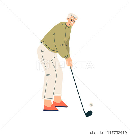 Senior Man Character Playing Golf Sport with Club Vector Illustration Senior Man Character Playing Golf Sport with Club Vector Illustration 117752419