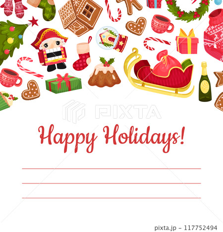 Merry Christmas and New Year Card Design with Object Vector Template 117752494