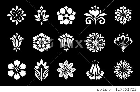 Flowers icon set. Flowers isolated on transparent background. Flowers in modern simple. Cute round flower plant nature collection. Vector illustrator Flowers icon set. Flowers isolated on transparent background. Flowers in modern simple. Cute round flower plant nature collection. Vector illustrator 117752723