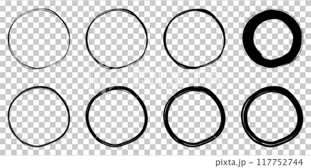 イラスト素材：手書きのシンプルな丸・円　白黒　ベクター　透過　可愛い　かわいい　手描き　Set of 117752744