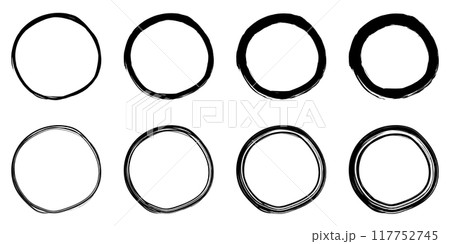イラスト素材：手書きのシンプルな丸・円　白黒　ベクター　透過　可愛い　かわいい　手描き　Set of 117752745