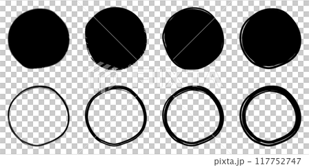 Illustration material: Hand-drawn simple circles, black and white, vector, transparent, cute, adorable, hand-drawn, Set of Illustration material: Hand-drawn simple circles, black and white, vector, transparent, cute, adorable, hand-drawn, Set of 117752747