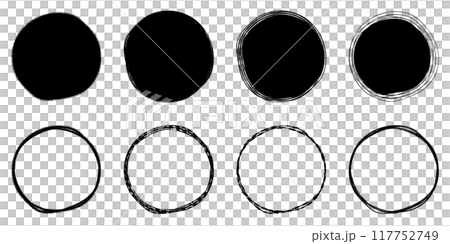Illustration material: Hand-drawn simple circles, black and white, vector, transparent, cute, adorable, hand-drawn, Set of Illustration material: Hand-drawn simple circles, black and white, vector, transparent, cute, adorable, hand-drawn, Set of 117752749