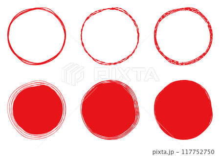 イラスト素材：手書きのシンプルな丸・円　赤　ベクター　透過　可愛い　かわいい　手描き　Set of 117752750