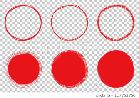 イラスト素材：手書きのシンプルな丸・円　赤　ベクター　透過　可愛い　かわいい　手描き　Set of 117752750