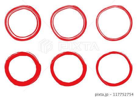 イラスト素材:手書きのシンプルな丸・円 赤 ベクター 透過 可愛い かわいい 手描き Set of イラスト素材:手書きのシンプルな丸・円 赤 ベクター 透過 可愛い かわいい 手描き Set of 117752754