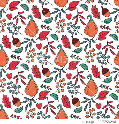 Autumn pattern with pumpkins and acorns 117753248