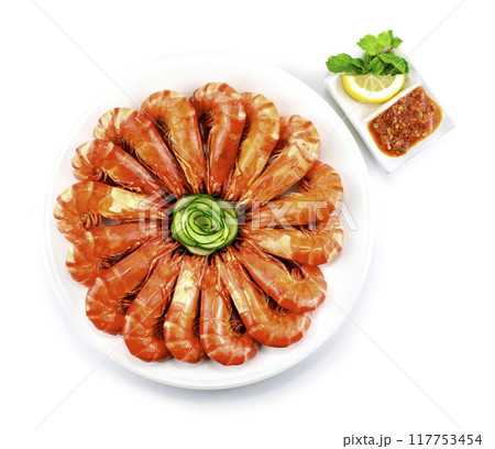 Tiger Prawns with Spicy dipping sauce Tiger Prawns with Spicy dipping sauce 117753454