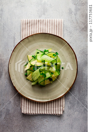 Spring, green salad, cucumber with apple, top view, close-up, no people, microselen radish, healthy eating, spring salad, georgian salad, gazaphuli, Spring, green salad, cucumber with apple, top view, close-up, no people, microselen radish, healthy eating, spring salad, georgian salad, gazaphuli, 117753681