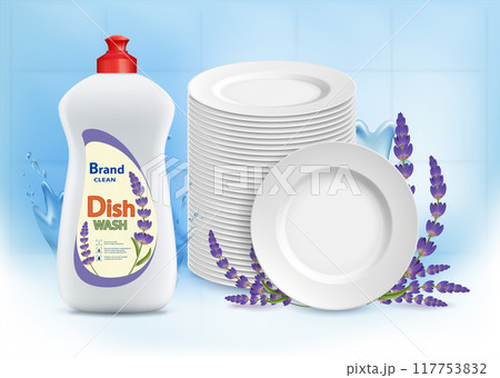 Dishwashing soap bottle with lavender flowers aroma Dishwashing soap bottle with lavender flowers aroma 117753832