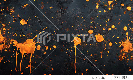 Abstract background black pattern with orange paint splatter 117753923