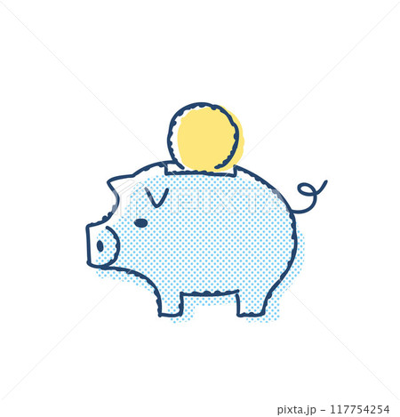 ブタの貯金箱とコイン ブタの貯金箱とコイン 117754254