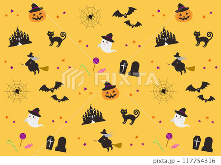 ハロウィンのパターンのイラスト_黄色 ハロウィンのパターンのイラスト_黄色 117754316