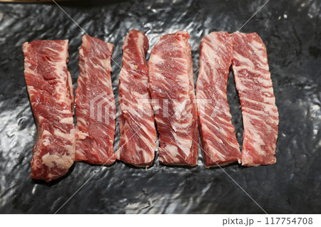 Korea food. raw Beef Ribs on plate 117754708