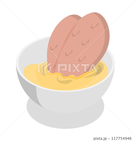 3D Isometric Flat Vector Illustration of How To Prepare Chicken Schnitzel, Homemade Food Recipe. Item 3 117754946