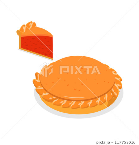 3D Isometric Flat Vector Set of Diffeent Pies and Slices, American Homemade Traditional Desserts. Item 2 117755016