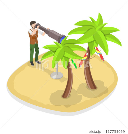3D Isometric Flat Vector Illustration of Ornithology, Birdwatching Hobby, Outdoor Activity. Item 1 117755069