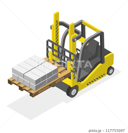 3D Isometric Flat Vector Set of Construction Equipment , Special Machines for the Building Work. Item 9 117755097