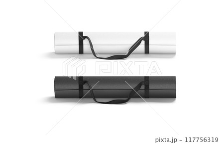Blank black and white rolled yoga mat handle strap mockup 117756319